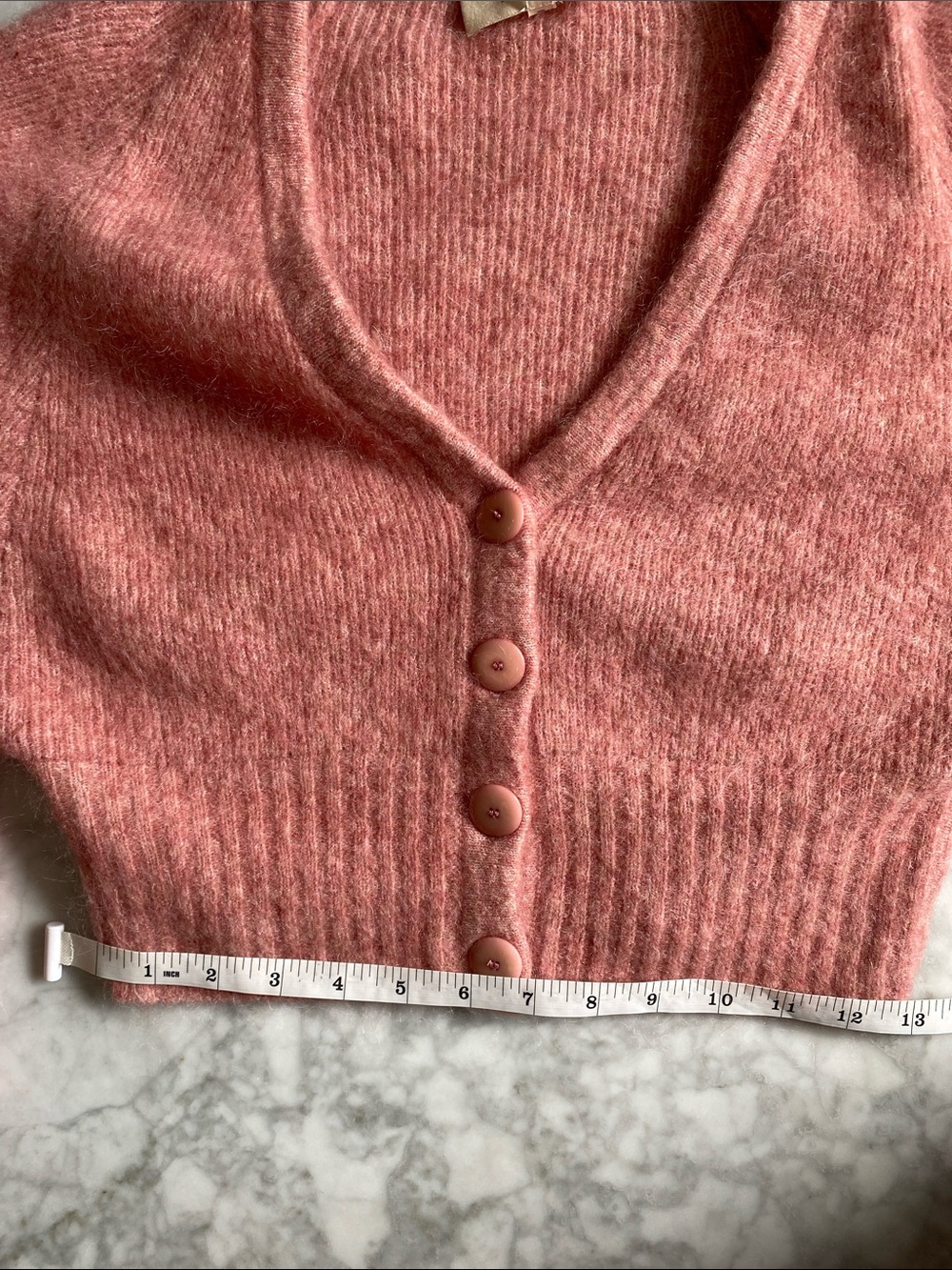 Cozy Rose Pink Mohair-Blend V-Neck Cardigan - Picture 9 of 9